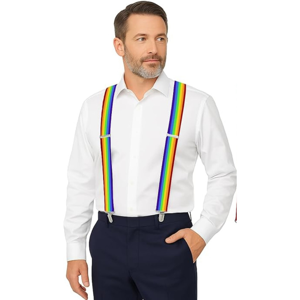 Men’s Rainbow Striped Clip Suspenders – NIP – 2” Wide Adjustable Straps